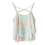 Summer Chiffon Cropped Top with Floral Print Strap Tank Top