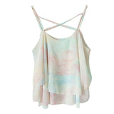 Summer Chiffon Cropped Top with Floral Print Strap Tank Top