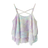 Summer Chiffon Cropped Top with Floral Print Strap Tank Top