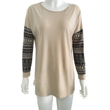 Womens Casual Long Sleeves Shirt Loose Cotton Patchwork Plus Size Gray White