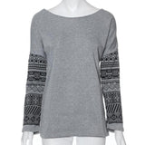 Womens Casual Long Sleeves Shirt Loose Cotton Patchwork Plus Size Gray White