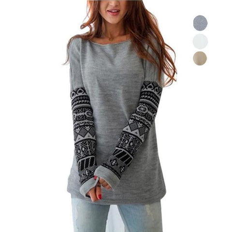 Womens Casual Long Sleeves Shirt Loose Cotton Patchwork Plus Size Gray White