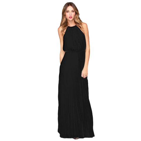 2016 Summer Sexy Dress Bohemian Style Sleeveless Floor Length Casual Long Dresses Women Chiffon Halter Jurkjes
