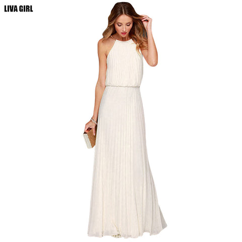 2016 Summer Sexy Dress Bohemian Style Sleeveless Floor Length Casual Long Dresses Women Chiffon Halter Jurkjes