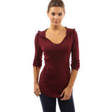 High Quality Women T-shirt Long Sleeve V-neck Pullovers With Pocket Casual Slim Fit Solid Long Tops Feminina Tees