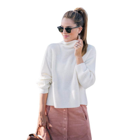 Free Shipping Fashion Casual Women's Sweater Solid Long Sleeve Jumper Sweaters White Blouse Women Clothing Female