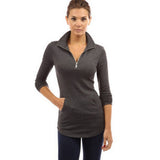 High Quality Skinny Women T-shirt Solid Long Sleeve V-neck Zipper Tops Casual Slim Fit Shirt Camiseta Mujer